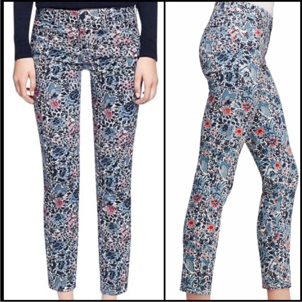 Tory Burch Emmy Ankle Skinny Jeans Blue‎ Lake Kyoto Floral Print Size 26
